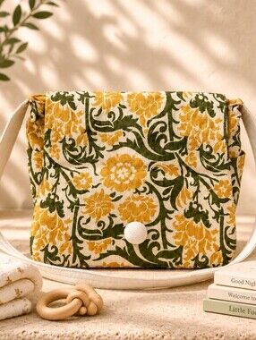 Soapbox Canvas Diaper Bag Messenger Tote Yellow Green Floral Damask
